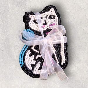 Beaded Cat Coasters Set of 4 Vintage Style Trivets for Hot Cold Drinks Handmade
